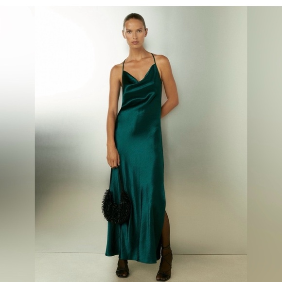 Reiss Deep Emerald Satin Slip Dress - Picture 4 of 6